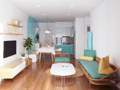 Thiết kế Su 3D phòng khách - bếp ăn - phòng ngủ nội thất chung cư