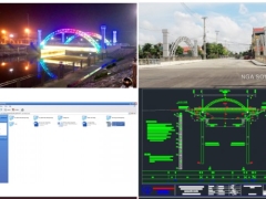 Trọn tập hồ sơ file cad cầu qua kênh dầm bản rỗng l=24m, b=17m với kiến trúc phong cách đầy đủ hai vành vòm và 4 cột cổng