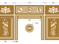 Vách ngăn hoa sen phúc lộc thọ dxf