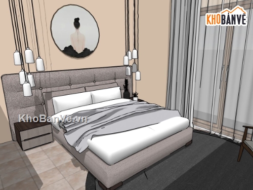 phòng 3d đẹp,3d sketchup phòng ngủ,file nội thất phòng ngủ