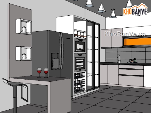 su nội thất phòng bếp,sketchup nội thất hiện đại,mẫu 3d nội thất phòng bếp