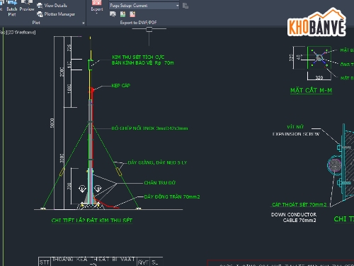 Bản vẽ chi tiết,Bản vẽ autocad,thu sét,kim thu sét,tiếp địa,chi tiết