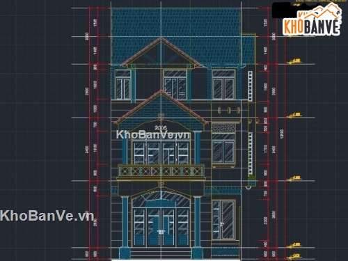 kiến trúc biệt thự,Bản vẽ kiến trúc biệt thự,nhà biệt thự,biệt thự 3 tầng 7x15.1m,bản vẽ biệt thự 3 tầng,thiết kế biệt thự 3 tầng