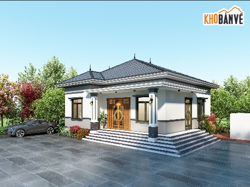 Biệt thự file cad,bản vẽ biệt thự,biệt thự 1 tầng,biệt thự 1 tầng cad