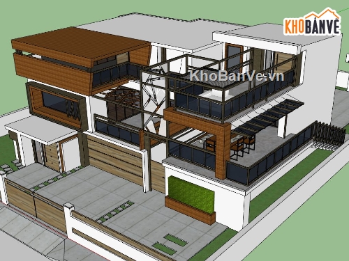 Biệt thự  2 tầng,model su biệt thự 2 tầng,sketchup biệt thự 2 tầng