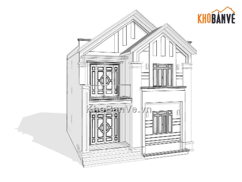 Revit,biệt thự,mái thái,Bản vẽ biệt thự 2 tầng