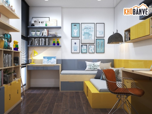 Bản vẽ nội thất chung cư,Hình ảnh 3D đầy đủ nội thất chung cư,Chi tiết nội thất chung cư 02 phòng ngủ