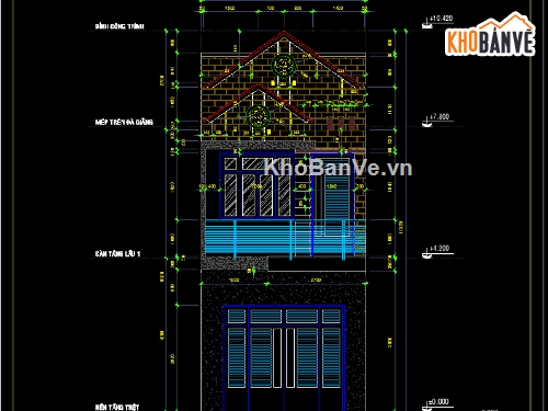 Bản vẽ nhà phố,nhà phố 5x20m,full nhà phố 5x20m,nhà phố 2 tầng