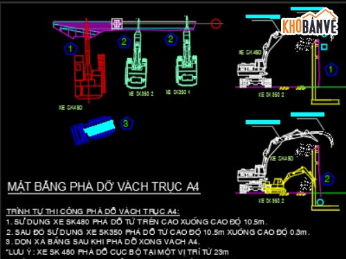 Bản vẽ cad biện pháp đục bê tông phá bỏ nhà cao tầ,biện pháp phá dỡ nhà cao tầng,đục bê tông nha,quy trình trình tự thi công phá dỡ