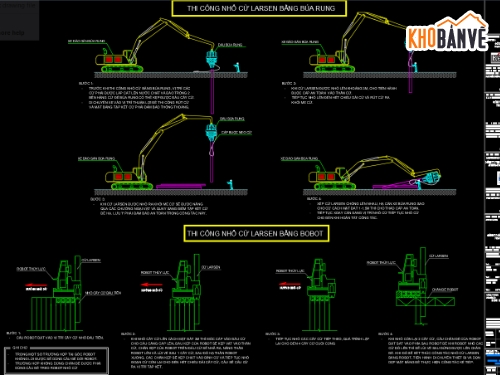 cừ larsen,Bản vẽ thi công,iện pháp thi công,Bản vẽ  cad biện pháp thi công