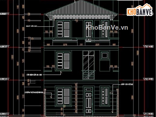 Bản vẽ thiết kế mẫu nhà phố 6x16m với kiến trúc 3 tầng