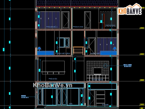 Bản vẽ CAD Nhà phố 1 trệt 3 tầng 9.4x10m Full kiến trúc, điện nước