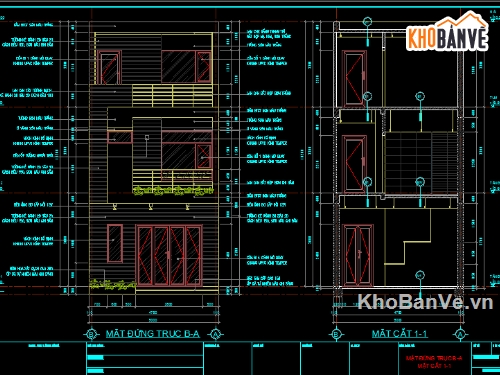 Bản vẽ CAD Nhà phố 3 tầng ( 2 tầng 1 tum) 5x25m (Full kiến trúc ...