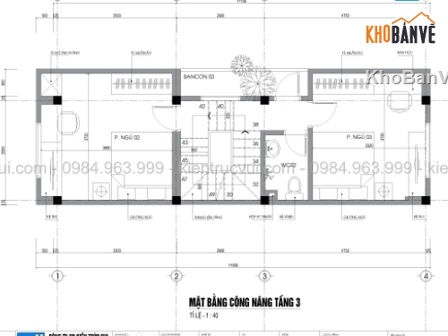 Bản vẽ CAD Nhà phố 4 tầng 2 mặt tiền 3.2x11.1m