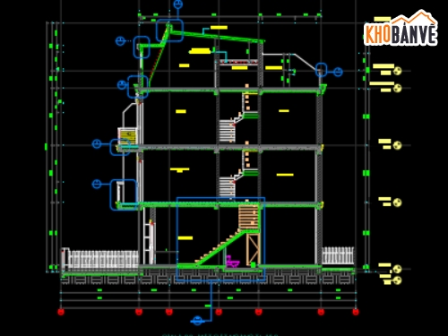 kiến trúc nhà phố 4 tầng,Bản vẽ CAD nhà phố 4 tầng 5x16m ( kiến trúc,kết cấu,điện nước),kiến trúc kết cấu điện nước nhà 4 tầng