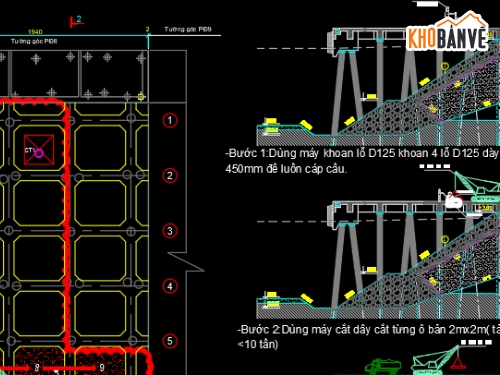 Bản vẽ cad thi công cầu,Bản vẽ cad phá dỡ kết cầu sàn bê tông thi công cọc,phá dỡ sàn bê tông,đục bê tông sàn biện pháp cọc biển