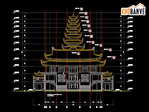 bản vẽ chùa,chùa Thiên Lai,Bản vẽ chùa Thiên Lai,Chùa Thiên Lai 9 tầng