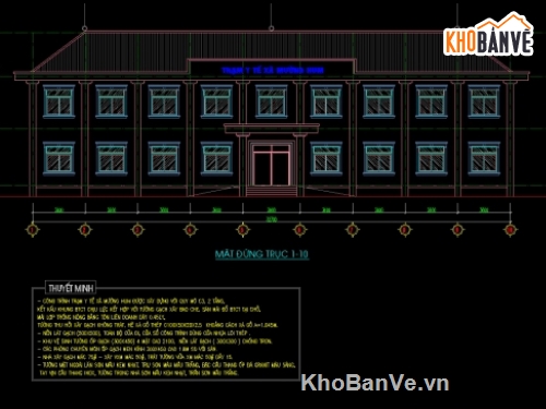 bản vẽ trạm y tế,bản vẽ trạm y tế xã mẫu mới,trạm y tế 2 tầng cấp xã,bản vẽ đầy đủ trạm y tế 2 tầng