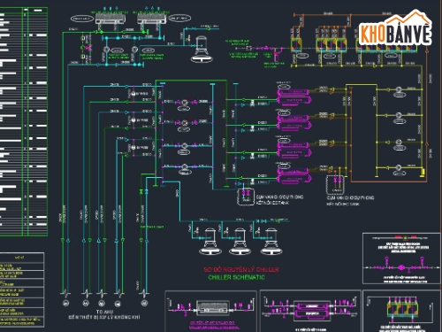 Bản vẽ hệ thống chiller,Điều hòa không khí,điều hòa không khí trung tâm thương mại,hệ thống thông gió,hệ thống hvac,hệ thống mvac