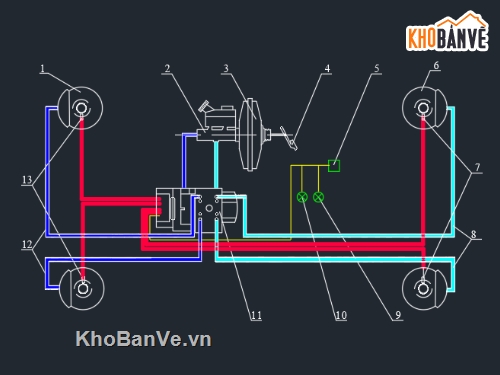 hệ thống phanh ABS,Bản vẽ cad hệ thống phanh,cad hệ thống phanh ABS,Bản vẽ hệ thống phanh,hệ thống phanh