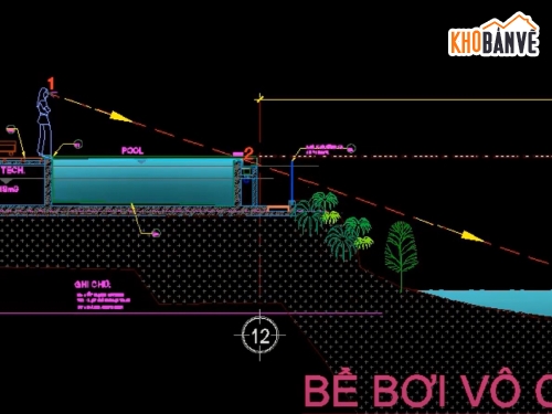 bản vẽ acad kết cấu kiến trúc hồ bơi,bể bơi vô cực trên mái nhà,bể bơi trên mái nhà,bể bơi vô cực