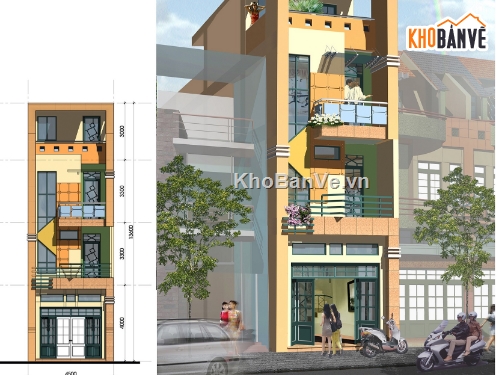 nhà phố 3 tầng 4.2x21m,bản vẽ nhà phố 3 tầng,mẫu nhà phố 3 tầng,kiến trúc nhà phố 3 tầng