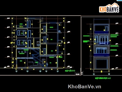 nhà lệch tầng 5.3x14.5m,bả vẽ nhà 4 tầng (lệch tầng),nhà lệch tầng mặt tiền 5.3m,bản vẽ nhà phố 4 tầng