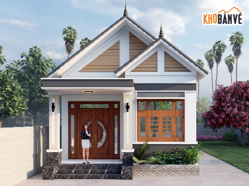 nhà 1 tầng,kiến trúc nhà phố,bản vẽ nhà phố,nhà 1 tầng mái ngói