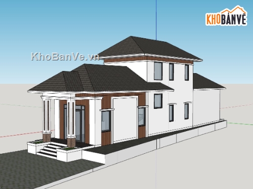 nhà 2 tầng,phối cảnh nhà 2 tầng,mẫu nhà ở,model sketchup nhà hiện đại