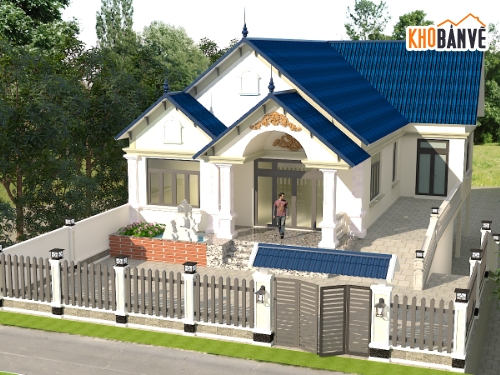 Bản vẽ biệt thự đẹp,Bản vẽ biệt thự 2 tầng đẹp,Bản vẽ biệt thự kích thước 12x16m