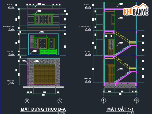 Bản vẽ nhà phố,nhà phố 4 tầng 4.5x15m,Bản vẽ nhà phố 2 tầng đẹp