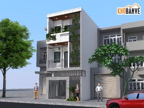 nhà phố 3 tầng,Bản vẽ nhà phố,Bản vẽ full