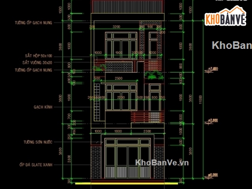 Bản vẽ nhà phố 3 tầng kích thước 5x12.38m full hạng mục KT, KC, ĐN