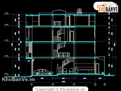 bản vẽ nhà phố,cad nhà phố,Nhà phố 4 tầng,Cad Nhà phố 4 tầng