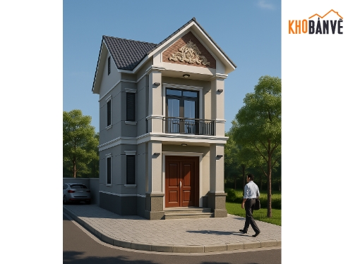 nhà phố mái thái đẹp,Bản vẽ nhà phố,Bản vẽ nhà phố 2 tầng