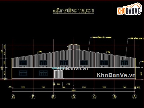 Bản vẽ thiết kế nhà xưởng kích thước 45x45m full hạng mục: KT+KC ...
