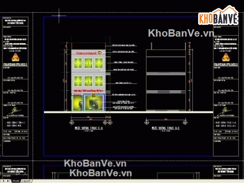 Trụ sở Phòng giao dịch,Vietcombank,kết cấu kiến trúc,Vietcombank Cai Lậy,thiết kế phòng giao dịch Vietcombank