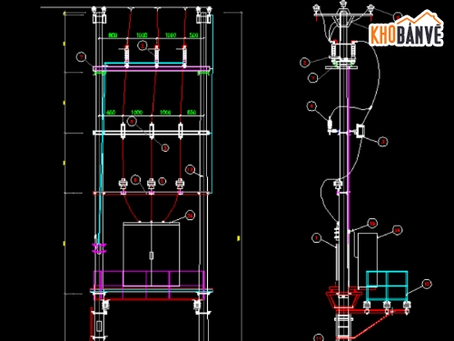 trạm biến áp,trạm treo,cad trạm biến áp,bản vẽ trạm biến áp 400KVA,file autocad trạm biến áp,trạm biến áp khu nhà xưởng