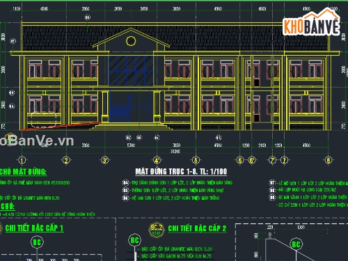 bản vẽ trường học cấp 3,trường học  2 tầng,vẽ trường học