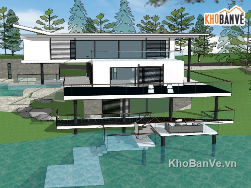 villa 3 tầng,sketchup villa 3 tầng,model su villa 3 tầng