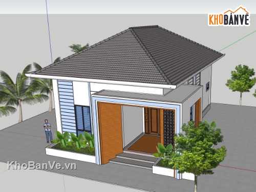 Bao cảnh biệt thự 1 tầng,biệt thự 1 tầng,sketchup biệt thự