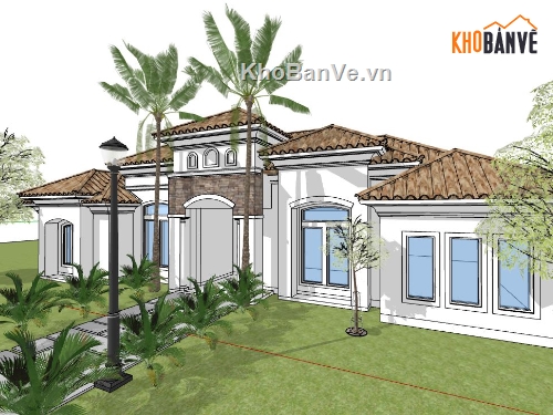 file su biệt thự 1 tầng,sketchup dựng biệt thự 1 tầng,model su biệt thự 1 tầng
