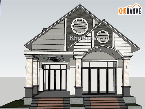 sketchup biệt thự 1 tầng,sketchup biệt thự,biệt thự sketchup