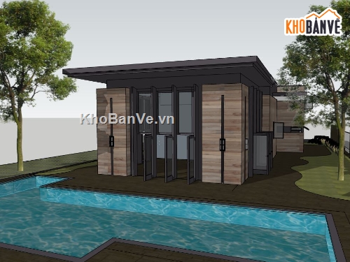 biệt thự 1 tầng,file su biệt thự,file sketchup 1 tầng