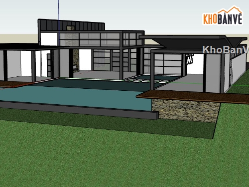 sketchup Biệt thự  1 tầng,model su biệt thự 1 tầng,sketchup biệt thự 1 tầng