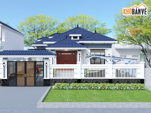 biệt thự 1 tầng,kiến trúc 1 tầng,bản vẽ biệt thự