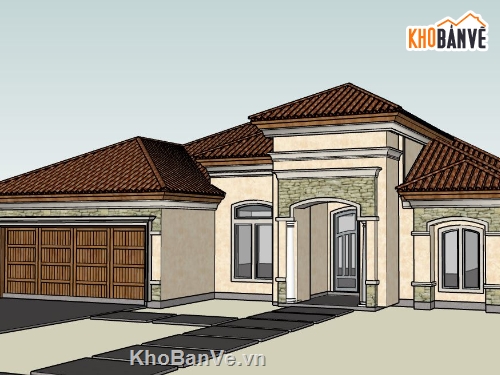 biệt thự 1 tầng dựng sketchup,model su biệt thự 1 tầng,sketchup dựng biệt thự 1 tầng,mode su biệt thự 1 tầng