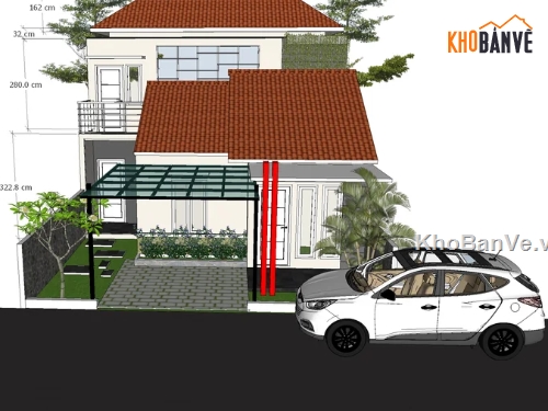 biệt thự 2 tầng,sketchup biệt thự,model biệt thự 2 tầng đẹp