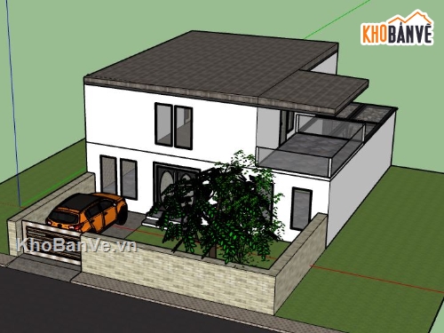 Biệt thự 2 tầng,model su biệt thự 2 tầng,sketchup biệt thự 2 tầng