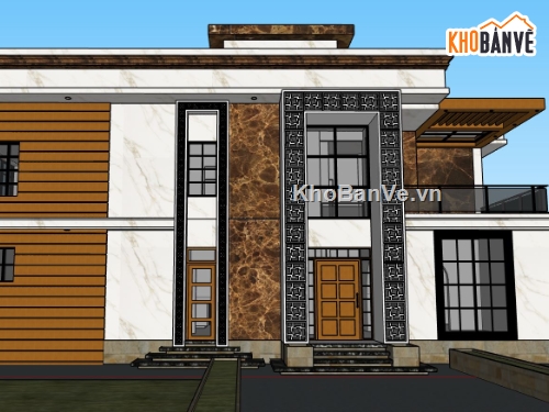 biệt thự 2 tầng,file sketchup biệt thự 2 tầng,biệt thự hiện đại